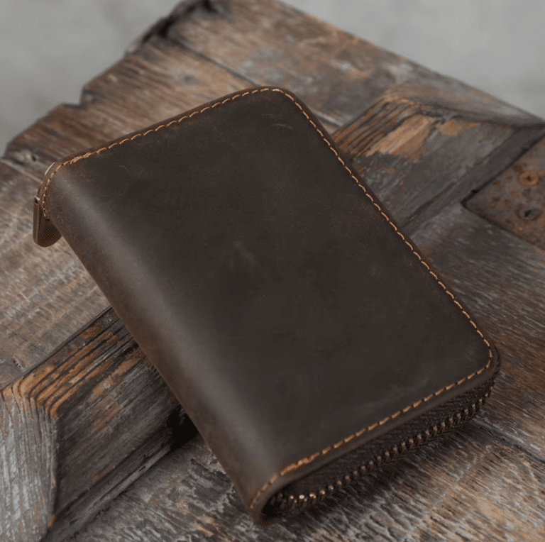 Porte-cartes cuir homme accordéon zippé style vintage américain (4)