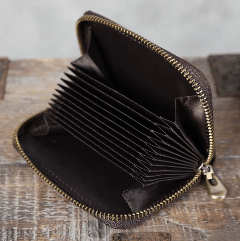 Porte-cartes cuir homme accordéon zippé style vintage américain (6)