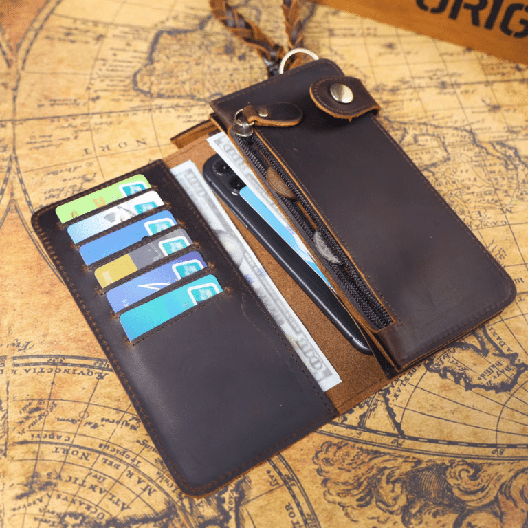 Portefeuille western long en cuir brut avec dragonne (1)