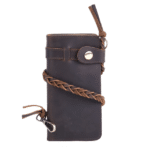 Portefeuille western long en cuir brut avec dragonne