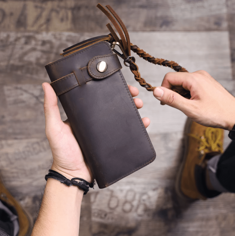 Portefeuille western long en cuir brut avec dragonne (4)