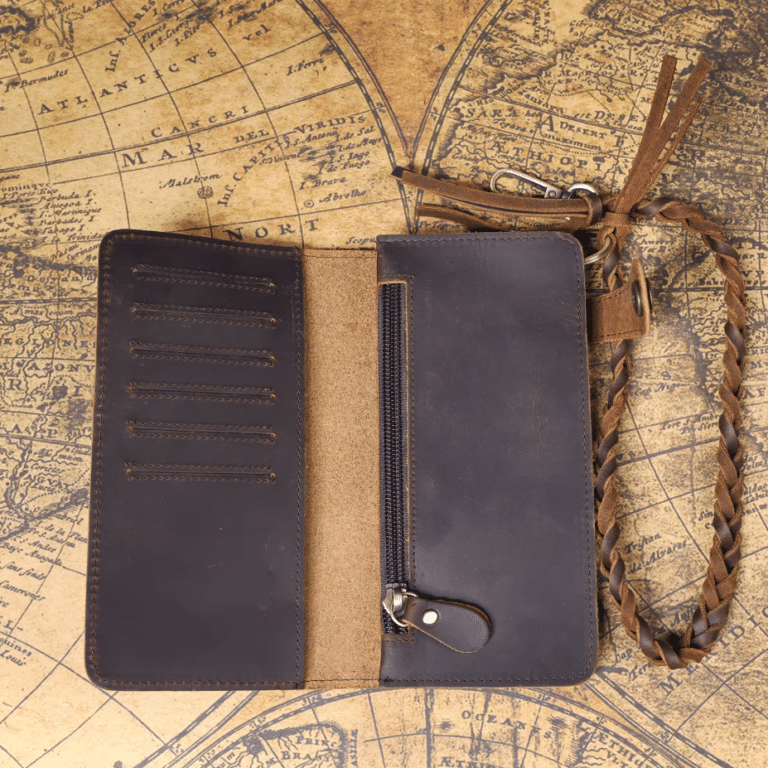 Portefeuille western long en cuir brut avec dragonne (9)