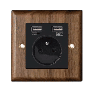 Prise électrique rétro en bois véritable port USB / USBC