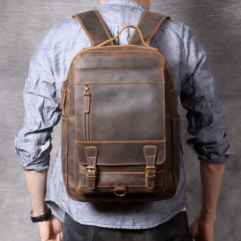 Sac a dos aventurier cuir pleine fleur marron robuste (10)