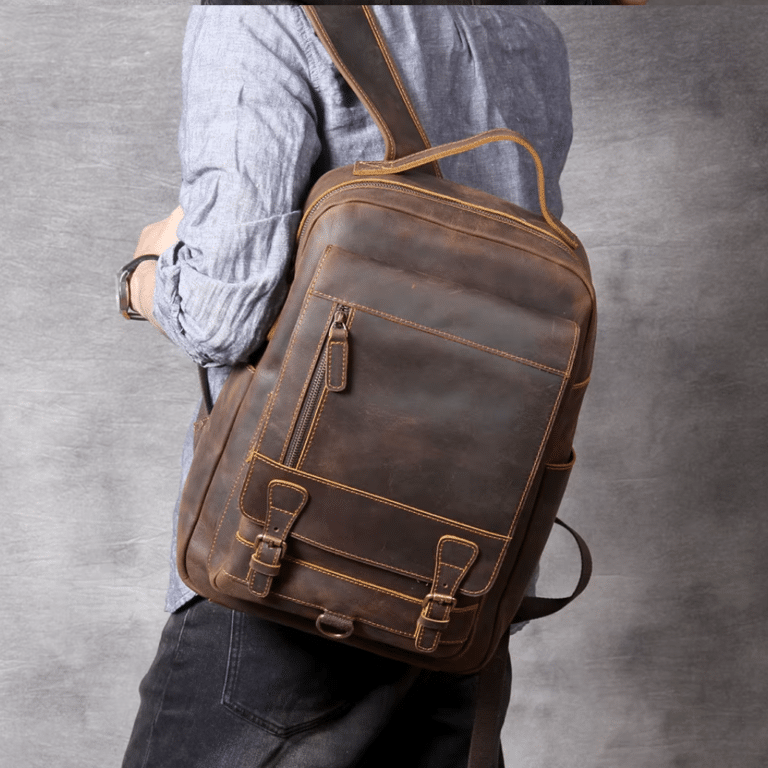 Sac a dos aventurier cuir pleine fleur marron robuste (11)
