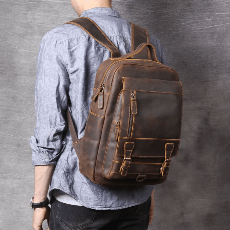 Sac a dos aventurier cuir pleine fleur marron robuste (12)
