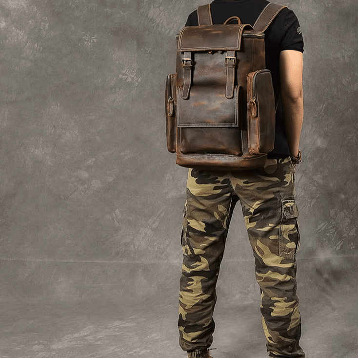 Sac à dos baroudeur vintage américain en cuir brut (10)