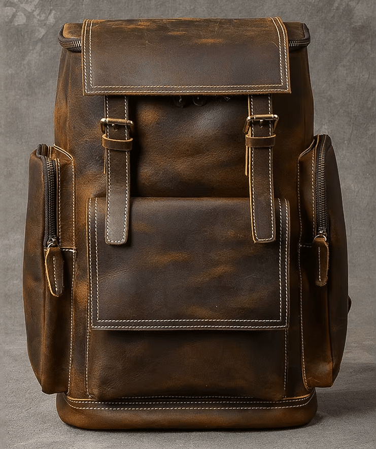 Sac à dos baroudeur vintage américain en cuir brut (13)