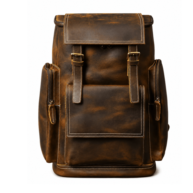 Sac à dos baroudeur vintage américain en cuir brut (7)