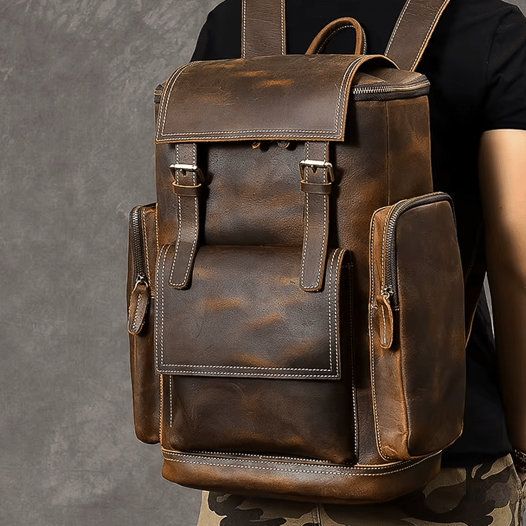Sac à dos baroudeur vintage américain en cuir brut (8)