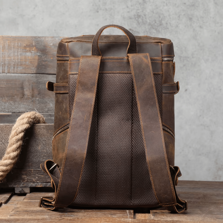 Sac à dos cuir homme voyageur rétro à compartiments (5)
