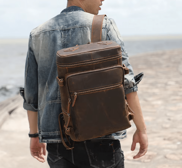 Sac à dos cuir homme voyageur rétro à compartiments (8)