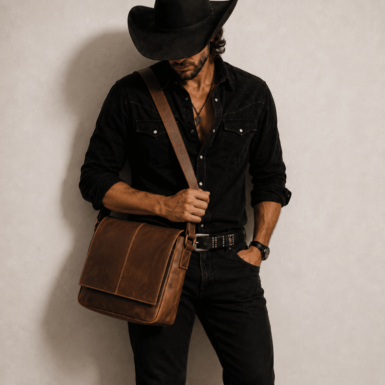 Sac bandoulière homme en cuir brut vintage (3)