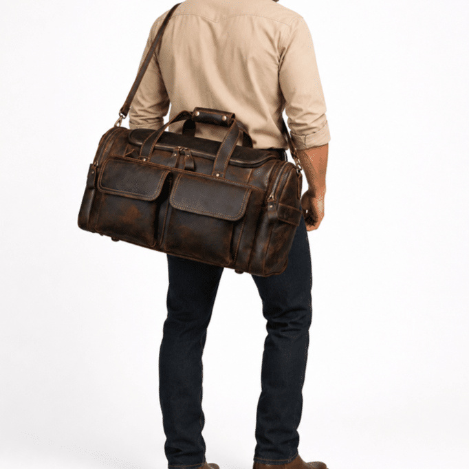 Sac de voyage en cuir brut style western (4)