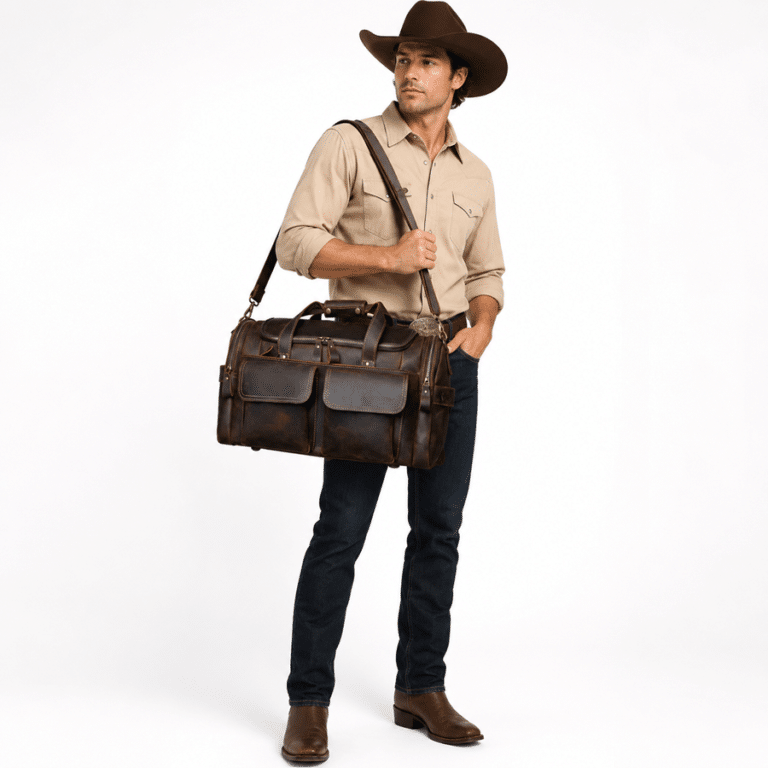 Sac de voyage en cuir brut style western (6)