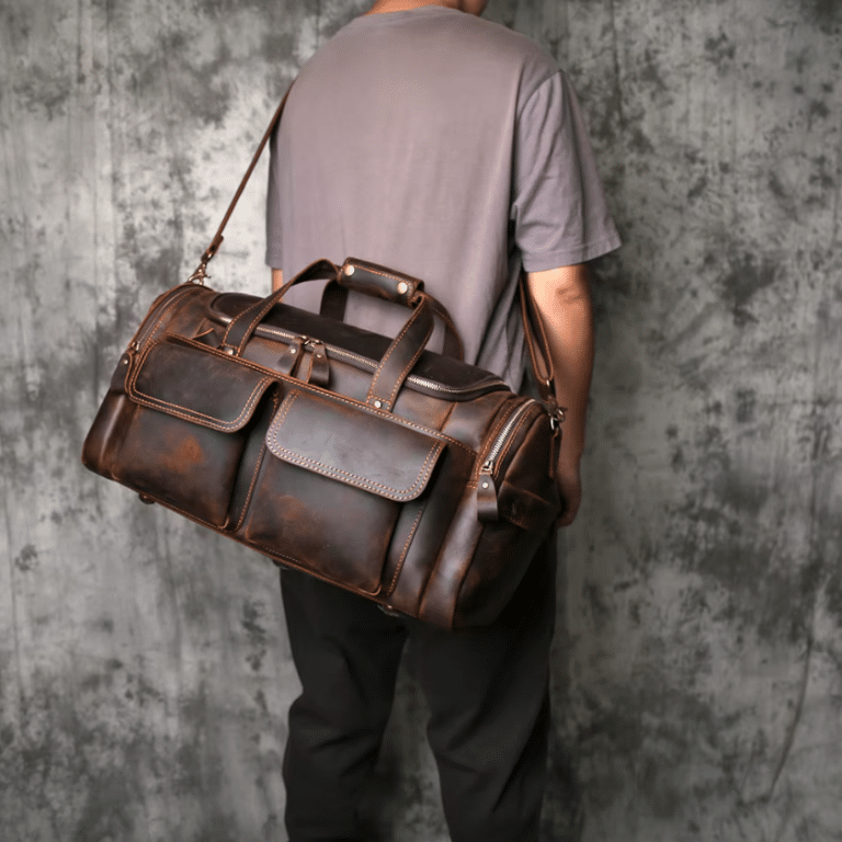 Sac de voyage en cuir brut style western (7)