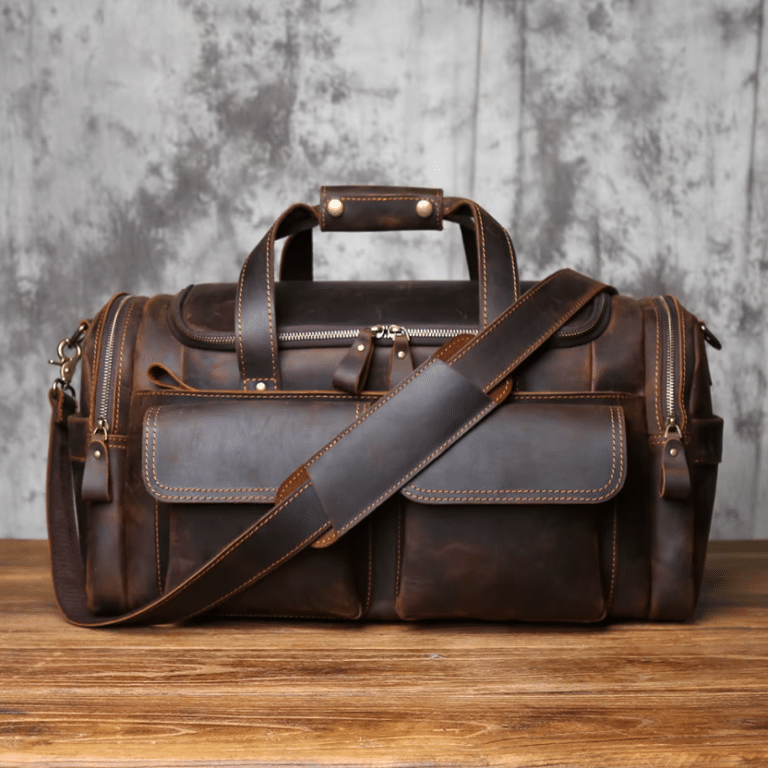 Sac de voyage en cuir brut style western (8)