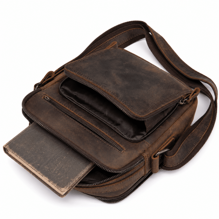 Sacoche Bandoulière Homme en Cuir Brut Marron Style Western (2)