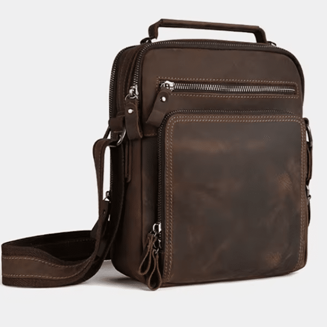 Sacoche Bandoulière Homme en Cuir Brut Marron Style Western (3)