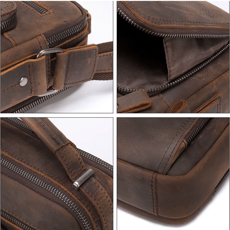 Sacoche Bandoulière Homme en Cuir Brut Marron Style Western (4)
