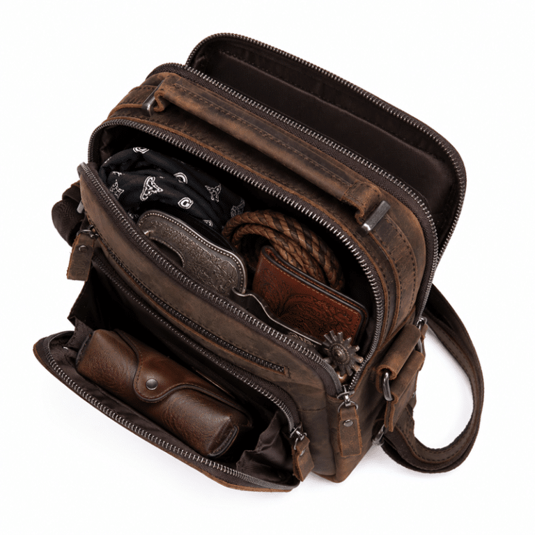Sacoche Bandoulière Homme en Cuir Brut Marron Style Western (7)