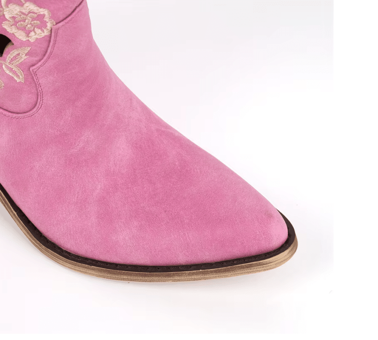 Santiag rose western femme cuir vegan à broderies florales ajourées (1)