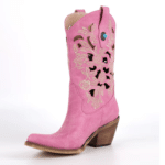 Santiag rose western femme cuir vegan à broderies florales ajourées (5)