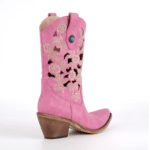 Santiag rose western femme cuir vegan à broderies florales ajourées (7)