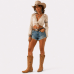 Santiag western femme cuir vegan camel à broderies country vintage (1)