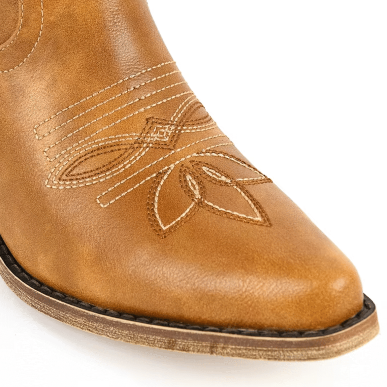 Santiag western femme cuir vegan camel à broderies country vintage (3)