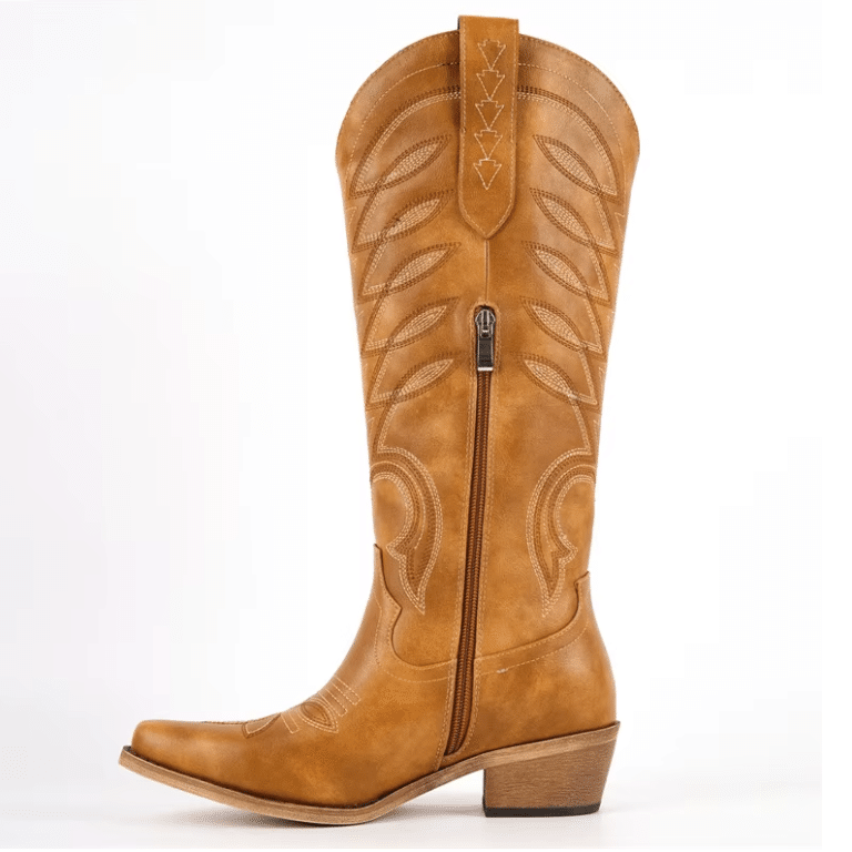 Santiag western femme cuir vegan camel à broderies country vintage (4)