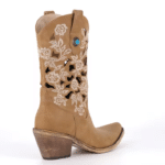 Santiag western femme cuir vegan camel à broderies florales ajourées (1)