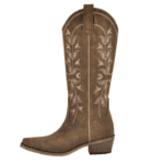 Santiag western femme cuir vegan marron terre à broderies country (2)