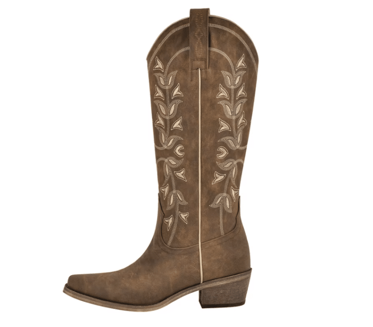 Santiag western femme cuir vegan marron terre à broderies country (2)
