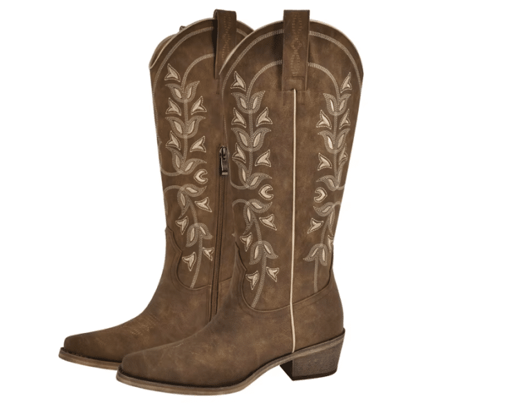 Santiag western femme cuir vegan marron terre à broderies country (3)