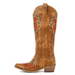Santiag western florale terracotta brodée camel à tige haute