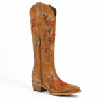 Santiag western florale terracotta brodée camel à tige haute (2)