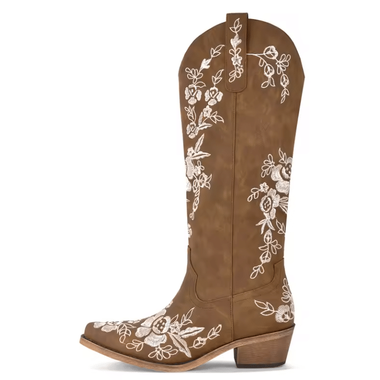 Santiags hautes Femme marron broderies « Floraison Sauvage » (2)