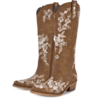 Santiags hautes Femme marron broderies « Floraison Sauvage » (4)