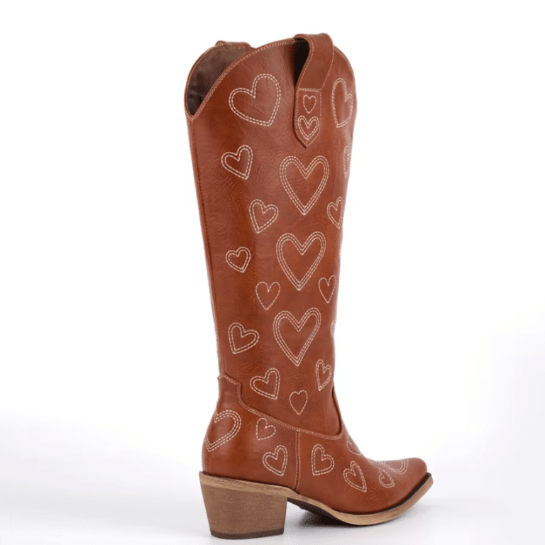 Santiags marron western femme cœur caramel (6)