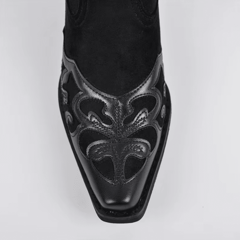 Santiags noires femme style gothique brodé (3)