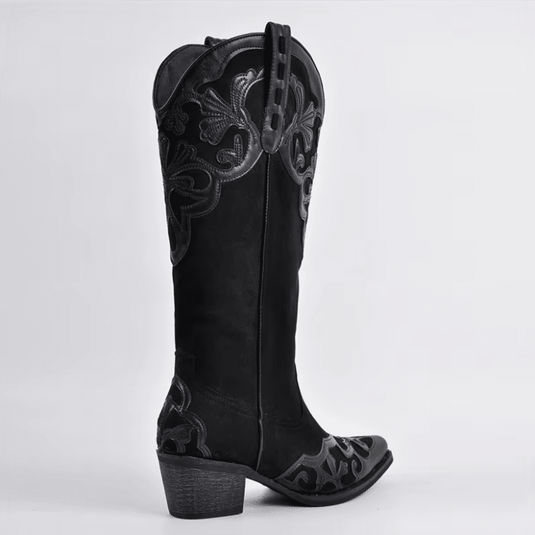 Santiags noires femme style gothique brodé (4)