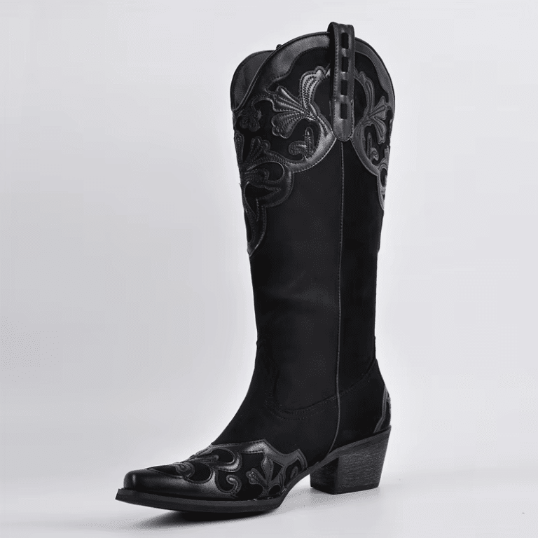Santiags noires femme style gothique brodé (5)