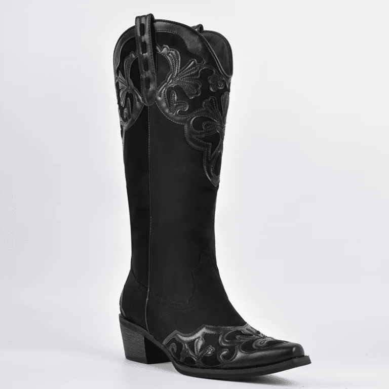 Santiags noires femme style gothique brodé (7)