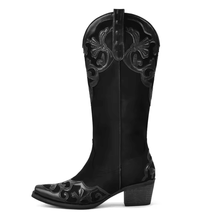 Santiags noires femme style gothique brodé (8)