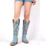 Santiags western femme bleu ciel prairie brodée (3)
