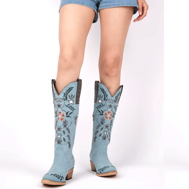 Santiags western femme bleu ciel prairie brodée (3)