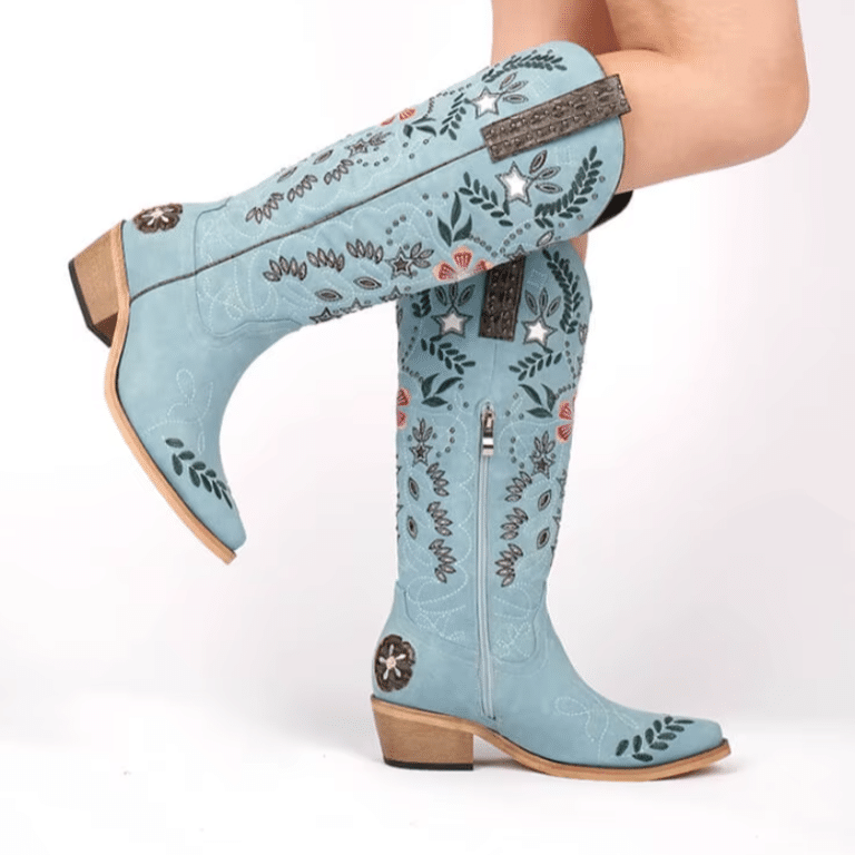 Santiags western femme bleu ciel prairie brodée (5)