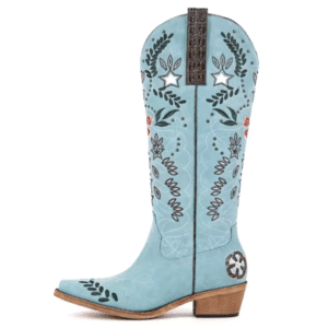 Santiags western femme bleu ciel prairie brodée