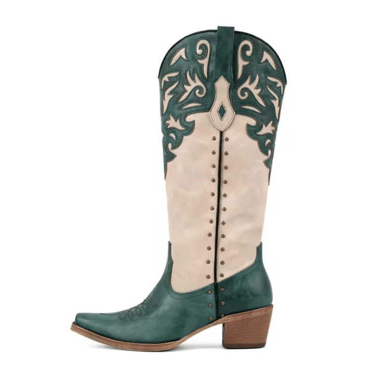 Santiags western femme vert émeraude et crème (3)